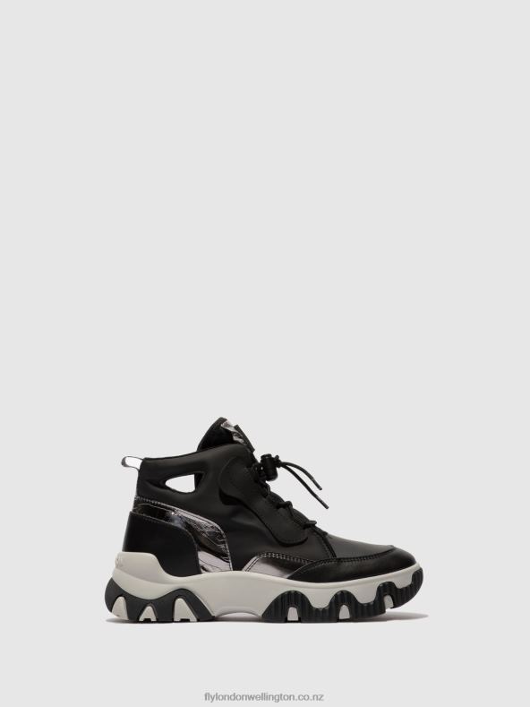 Women Fly London MULTI BLACK Hi-Top Trainers FENY633 0B6X4771