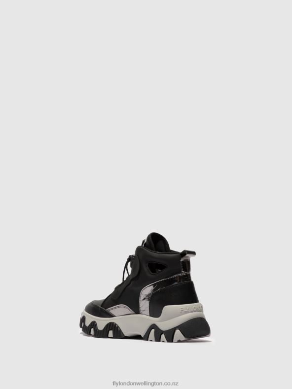Women Fly London MULTI BLACK Hi-Top Trainers FENY633 0B6X4771