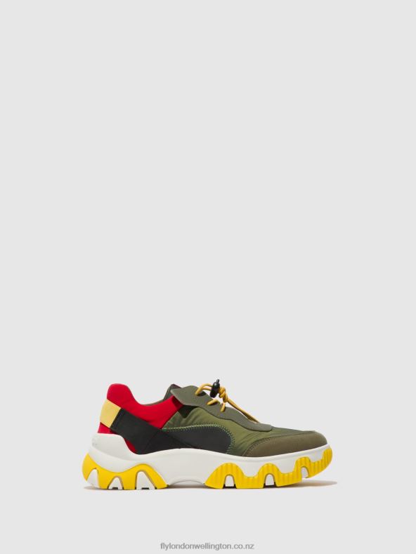 Women Fly London MULTI KHAKI/RED/YELLOW Elasticated Trainers FIAN634 0B6X4763