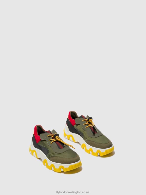 Women Fly London MULTI KHAKI/RED/YELLOW Elasticated Trainers FIAN634 0B6X4763