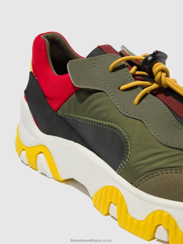 Women Fly London MULTI KHAKI/RED/YELLOW Elasticated Trainers FIAN634 0B6X4763