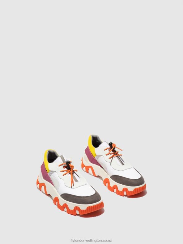 Women Fly London MULTI OFFWHITE/YELLOW/FUCHIA Elasticated Trainers FIAN634 0B6X4773