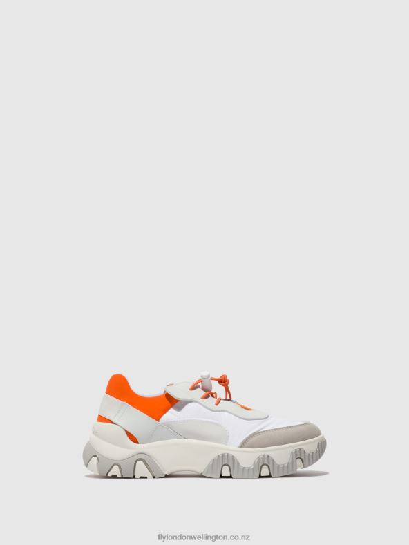 Women Fly London OFFWHITE/CORAL Elasticated Trainers FIAN634 0B6X4748