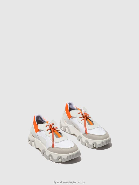 Women Fly London OFFWHITE/CORAL Elasticated Trainers FIAN634 0B6X4748