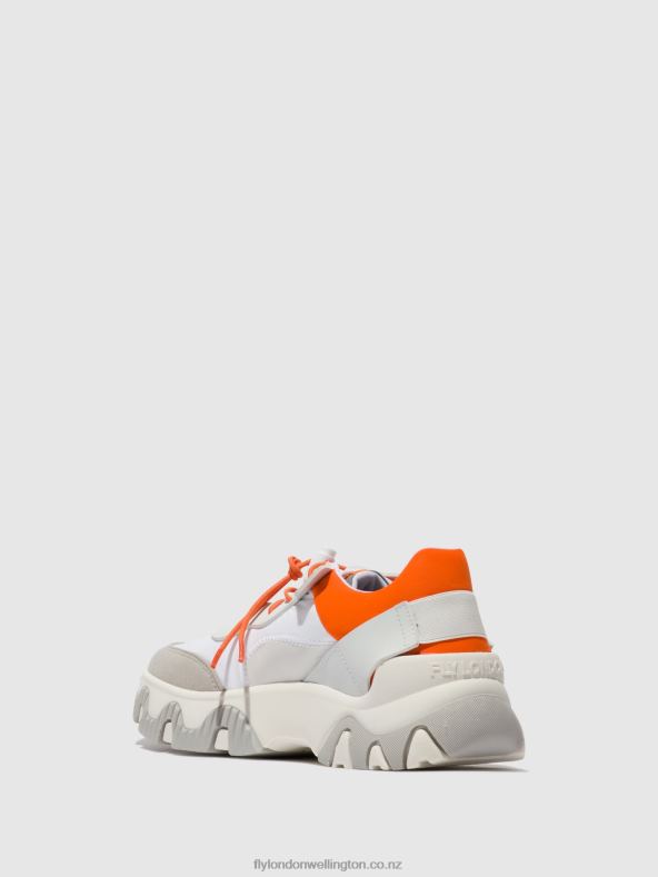 Women Fly London OFFWHITE/CORAL Elasticated Trainers FIAN634 0B6X4748