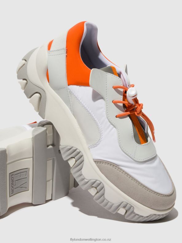 Women Fly London OFFWHITE/CORAL Elasticated Trainers FIAN634 0B6X4748