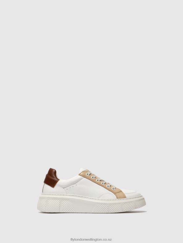Women Fly London WHITE/BEIGE/COGNAC Lace-up Trainers EMMY510 0B6X4757