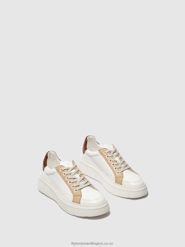 Women Fly London WHITE/BEIGE/COGNAC Lace-up Trainers EMMY510 0B6X4757