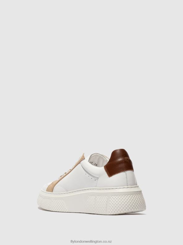 Women Fly London WHITE/BEIGE/COGNAC Lace-up Trainers EMMY510 0B6X4757