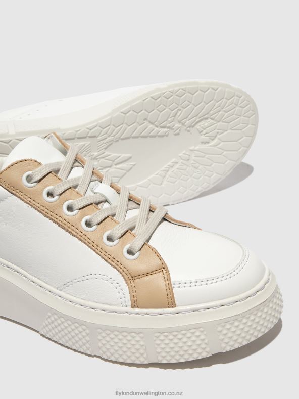 Women Fly London WHITE/BEIGE/COGNAC Lace-up Trainers EMMY510 0B6X4757