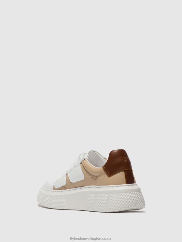 Women Fly London WHITE/BEIGE/COGNAC Velcro Trainers EDDA513 0B6X4751