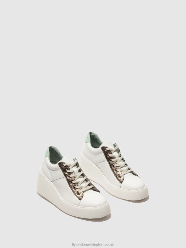 Women Fly London WHITE/BRONZE GRAPHITE/MINT Lace-up Trainers DELF580 0B6X4722