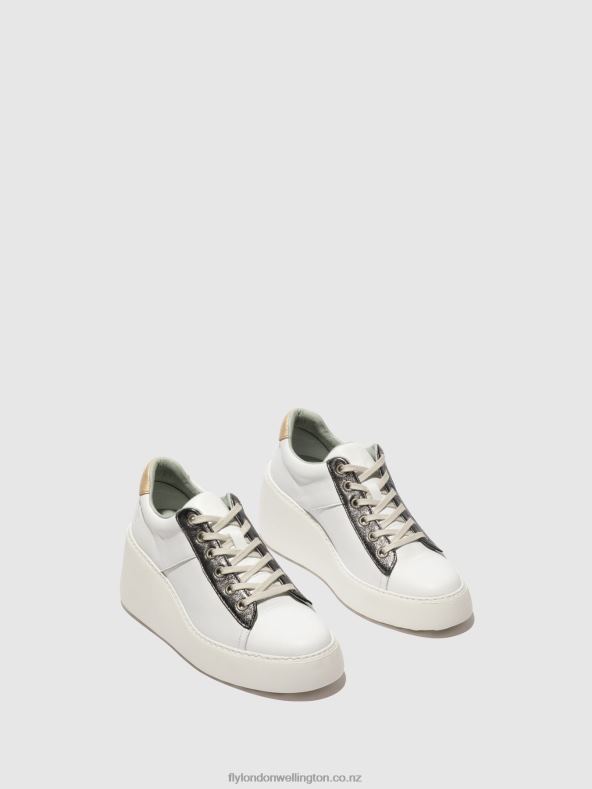 Women Fly London WHITE/GRAPHITE/MYNT Lace-up Trainers DELF580 0B6X4718