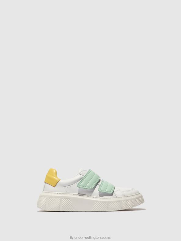 Women Fly London WHITE/MYNT/YELLOW Velcro Trainers EDDA513 0B6X4755
