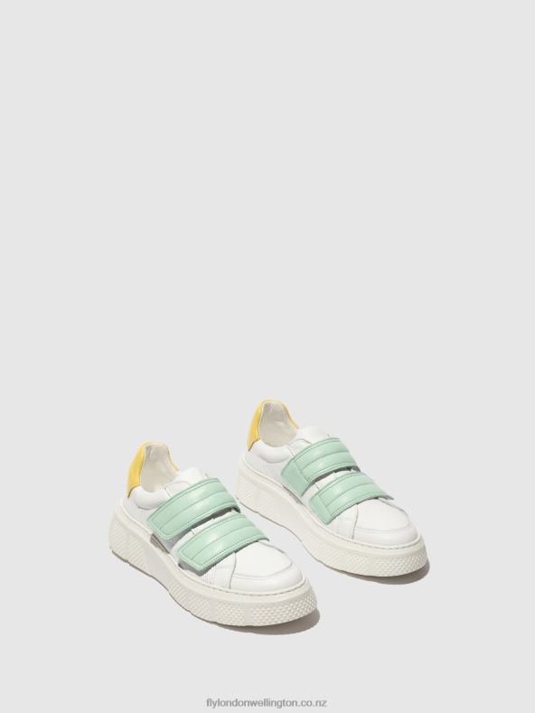 Women Fly London WHITE/MYNT/YELLOW Velcro Trainers EDDA513 0B6X4755