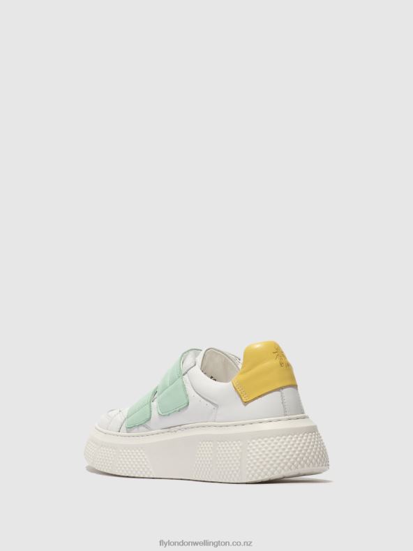 Women Fly London WHITE/MYNT/YELLOW Velcro Trainers EDDA513 0B6X4755