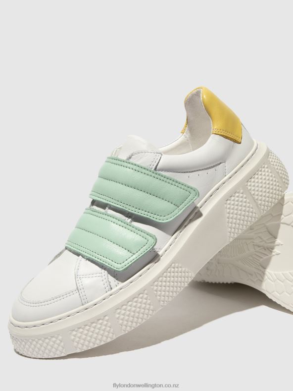 Women Fly London WHITE/MYNT/YELLOW Velcro Trainers EDDA513 0B6X4755